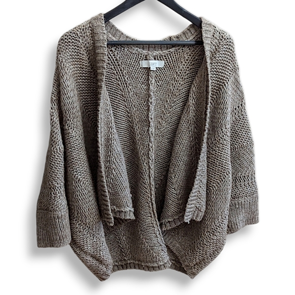 LOFT Open, Drapey Front Cardigan Chunky Knit Sweater Brown M - Picture 8 of 8